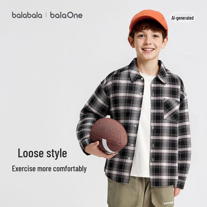

Balabala Kids 2026 Spring Plaid Long-Sleeve Shirt 130