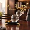 Crystal and Alloy Ornament Elegant Tone Ginkgo Sculpture with Base Refined for Office Desk, Console