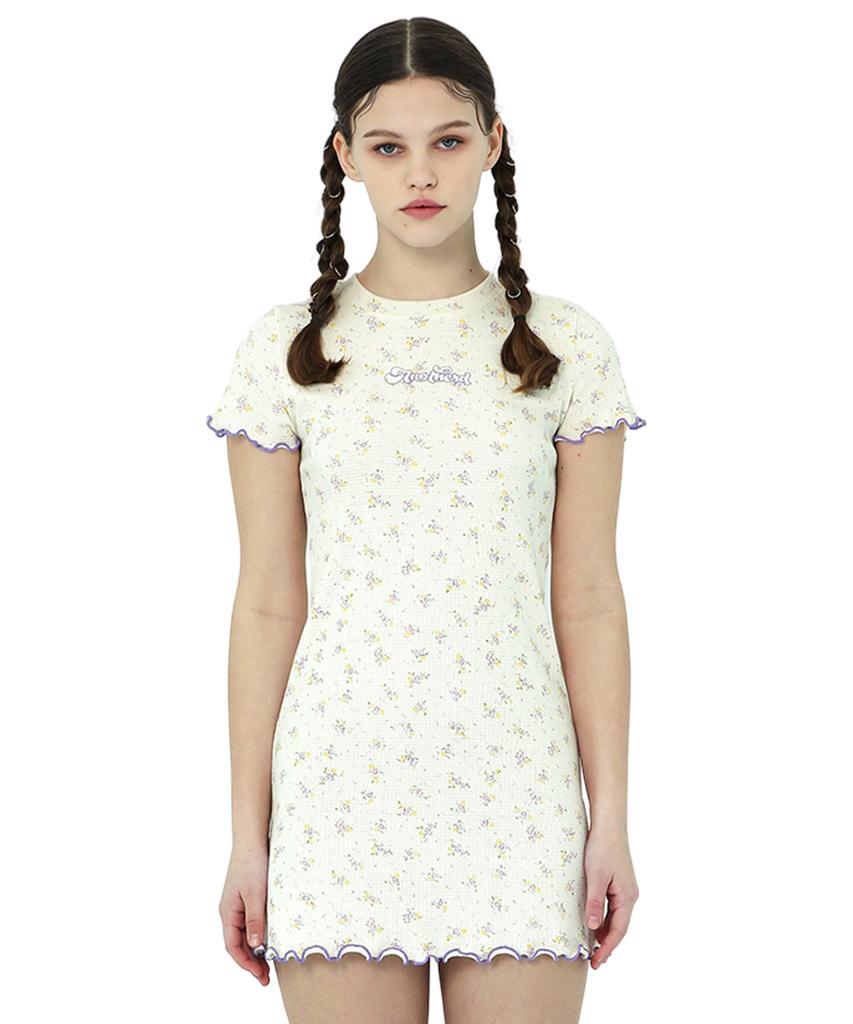 Another A Crease Mini Dress [ White/Pink/Flower ]