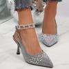 Sommer Damensandalen Wasser Diamant Hell Hohe Absätze Schuhwerk Elegante Slingback Spitze Schnalle Party Damenschuhe