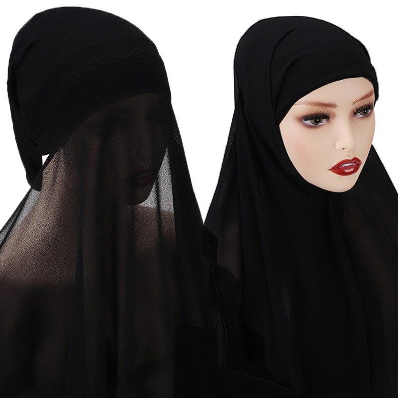Women Chiffon Hijab Scarf Head Wrap Solid Instant Shawls Muslim Hijabs