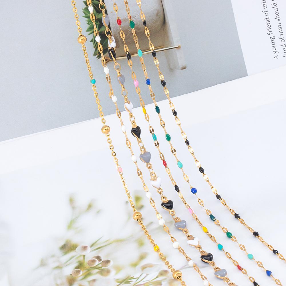 1Meter Colorful Enamel Heart Leaf Bead Chain Stainless Steel Gold Color Chain for DIY Clothing Jewelry Making Necklace Bracelet