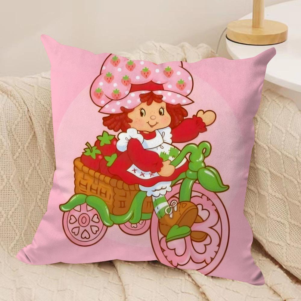 S-Stawberry Shortcake Cushion Cover Silky Short Plush Double-Sided Printed Pillow Case for Sofa All Seasons Home Decor Gift