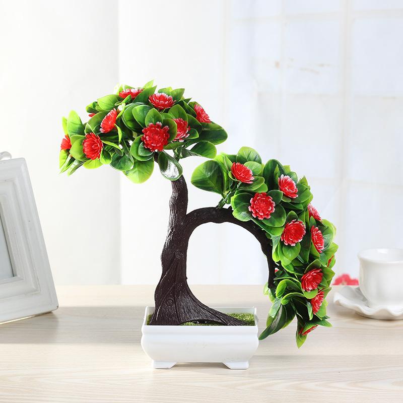 Artificial Plants Potted Bonsai Green Small Tree Plants Fake Flowers Potted Ornaments for Home Garden Decor Party Hotel Decor