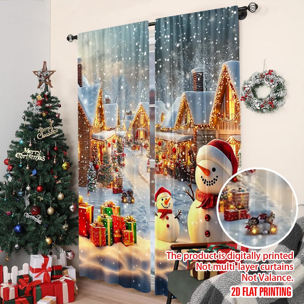 2pcs 2D flat printing Merry Christmas Popular Window Drapes Farm Style Christmas Scene 0 Machine Washable Polyester Without