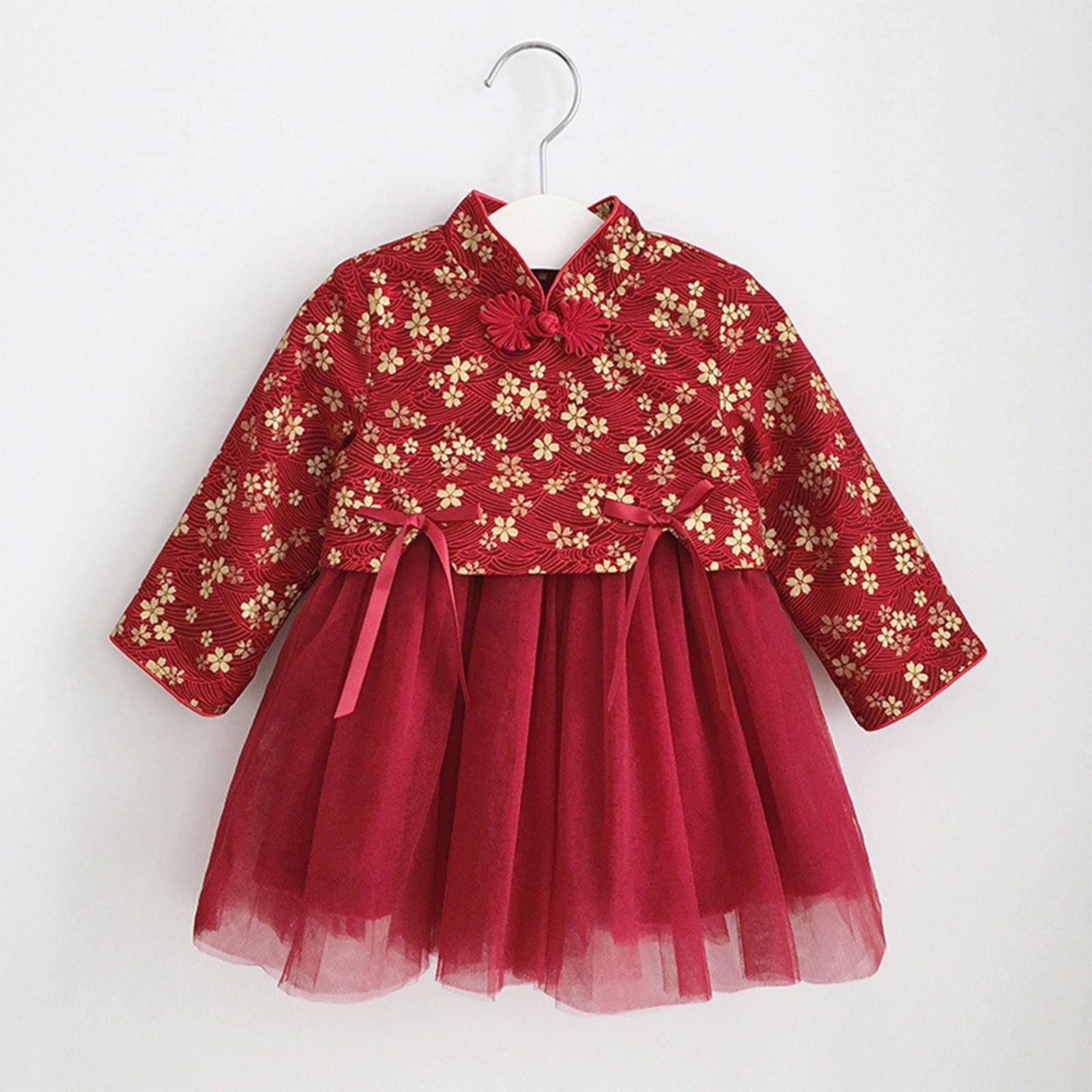 Toddler Baby Kid Girl Lunar Chinese New Year Tang Suit  Princess Dresses Clothes 100 красный