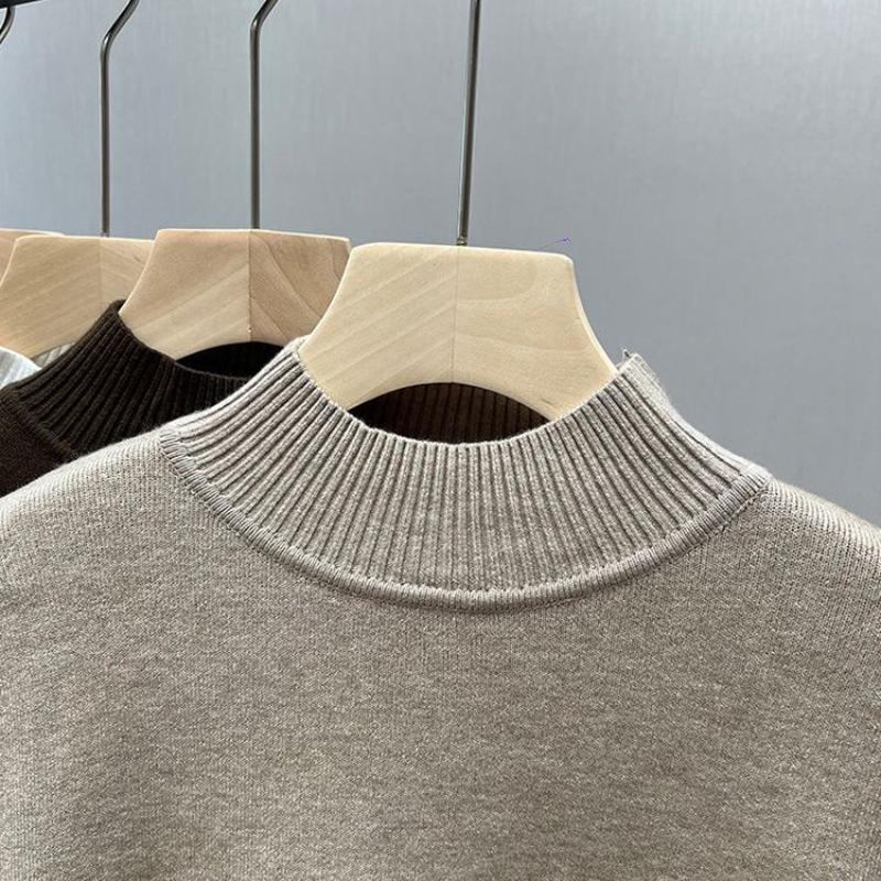 Autumn and Winter Plush Thick Velvet Base Women's Sweaters Long Sleeve Half High Collar Warm Knitted Sweater Ladies Elegant Solid Pullover Tops 24870