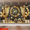 Black and Gold Balloon Gift Themed Banner Photography Backdrop Adult 50th Birthday Party Home Decoration Photography Backdrop