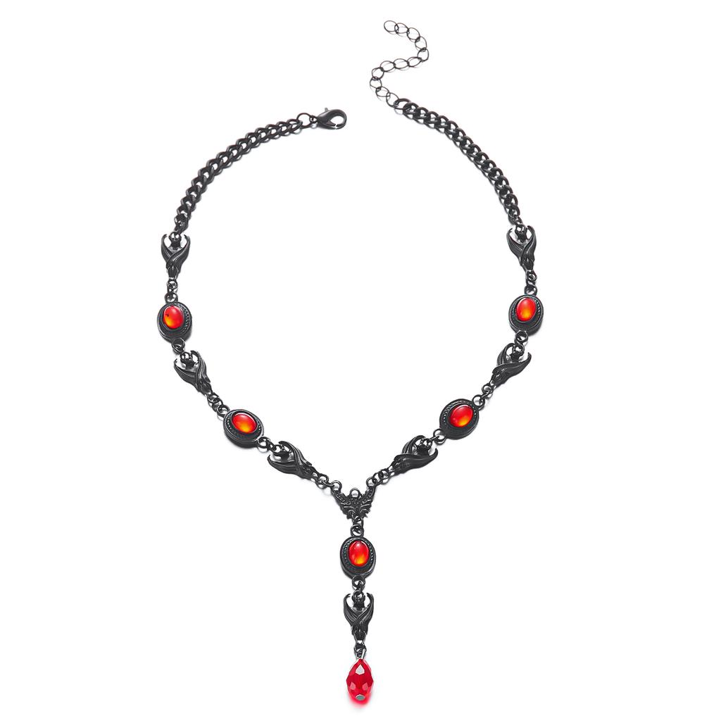 Goth Black Bat Water Drop Crystal Tassel Chain Necklace for Women Girl Cool Geometric Choker Y2K Halloween Jewelry Accessories