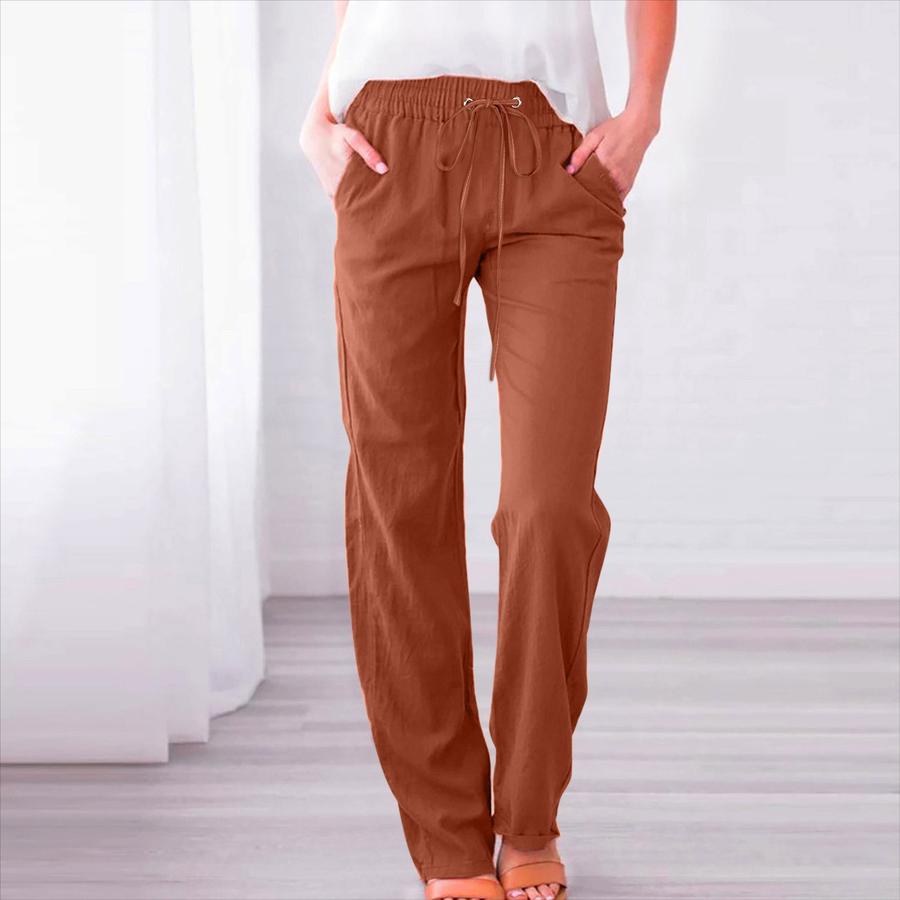 Summer Women's Clothing Solid Color Cotton Linen Drawstring Loose Casual Wide Leg Pants
