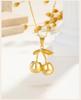 Gold Plated Cherry Pendant Necklace for Women, Cute Fruits Pendant Necklace, Stainless Steel Nickel-free