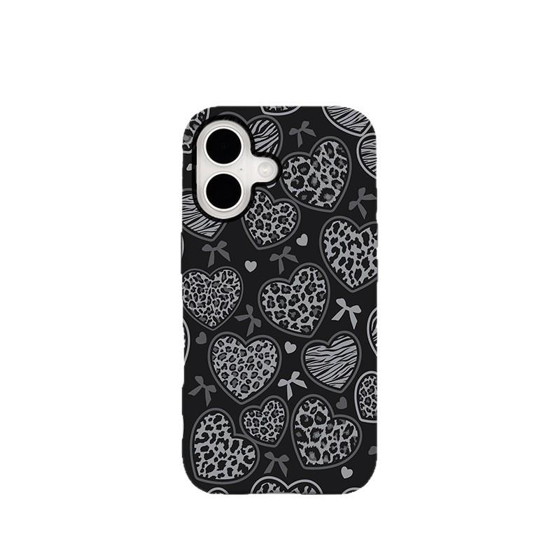 Leopard Print Heart Bow Magnetic Film 2-in-1 Phone Case for Apple 17 and Samsung S25+