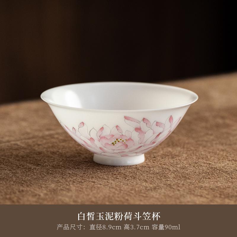 

90ml Hand-painted Lotus Bamboo Hat Thin Tire Teacup Luxury Tea Bowl Mug Tea-tasting Meditation Cup Jianzhan Master Cups For Tea