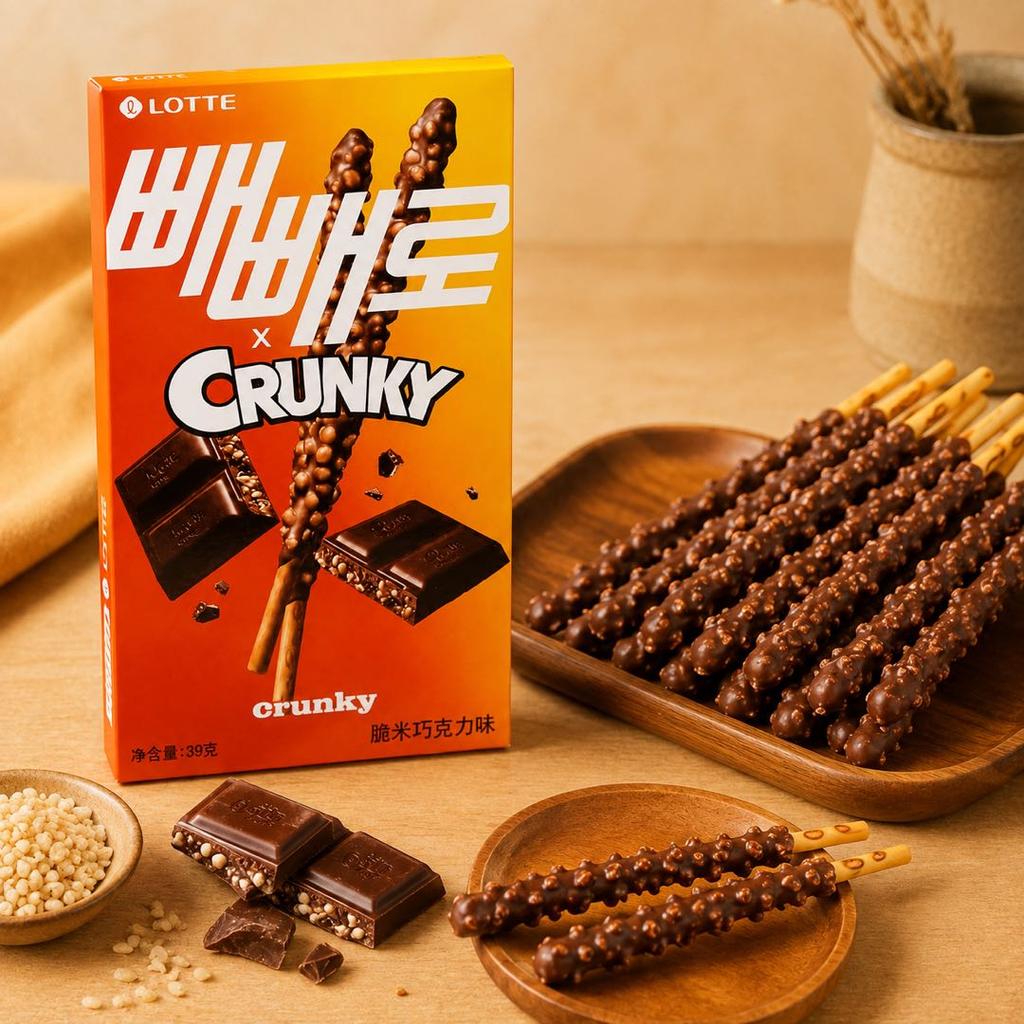 Lotte Pepero Crispy Rice Chocolate Biscuit Sticks 39g