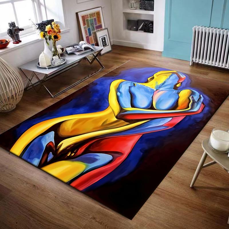 Area Rug Abstract Colorful Embracing Couple Blue Yellow Red Modern Art Decor for Living Room Bedroom Gift for Women