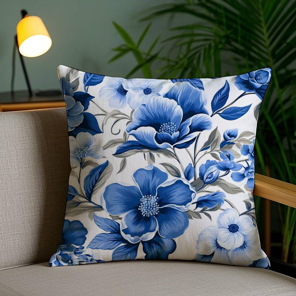 

Ethnic style blue floral pattern printing Pillow Case Antidustmite Invisible zipper Sofa Bed 40X40cm
