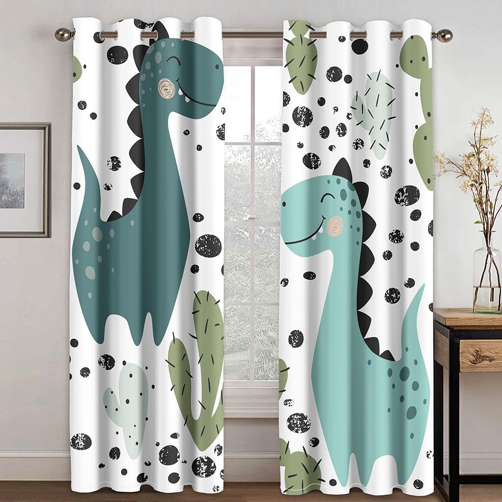 Cartoon Funny Elephant Dinosaur Tropical Forest Kids Window Curtains For Living Room Bedroom Bathroom Kicthen Door Home Decor