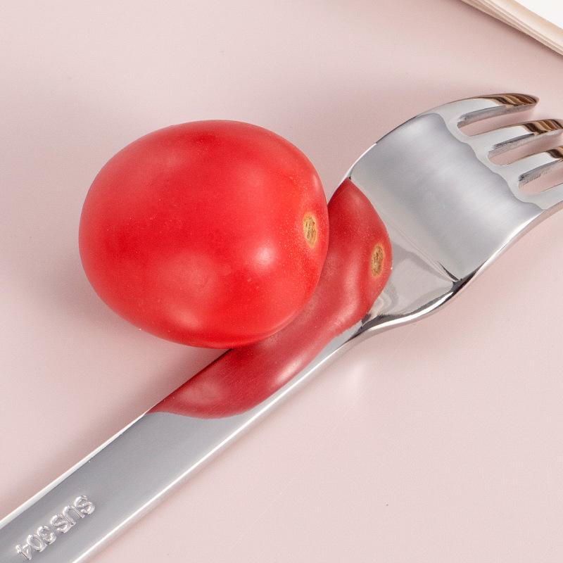 304 stainless steel children's fork and spoon baby eating spoon training spoon, household dessert spoon and fork short handle children's tableware
