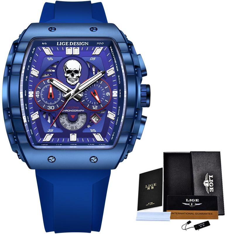 Top Brand Men's Watches Luxury Square Quartz Wristwatch Waterproof Military Chronograph Watch For Men Relogio Masculino+BOX