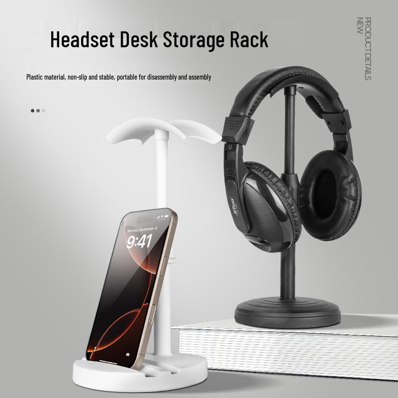 Multi-functional Desktop Headset Stand with Phone Holder - Wired & Wireless Support