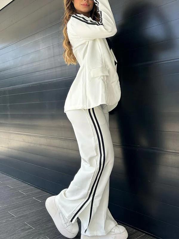 2024 Women's Autumn/Winter Casual Lapel Suit with Wide-Leg Pants - European/American Style Two-Piece Set