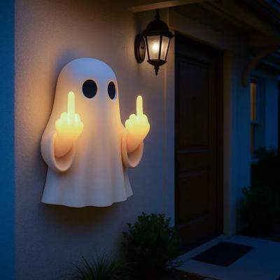 Halloween Finger Ghost Figurine Spooky Resin Light-up Ghost Statue for Halloween Home Tabletop Tray Shelf Decor