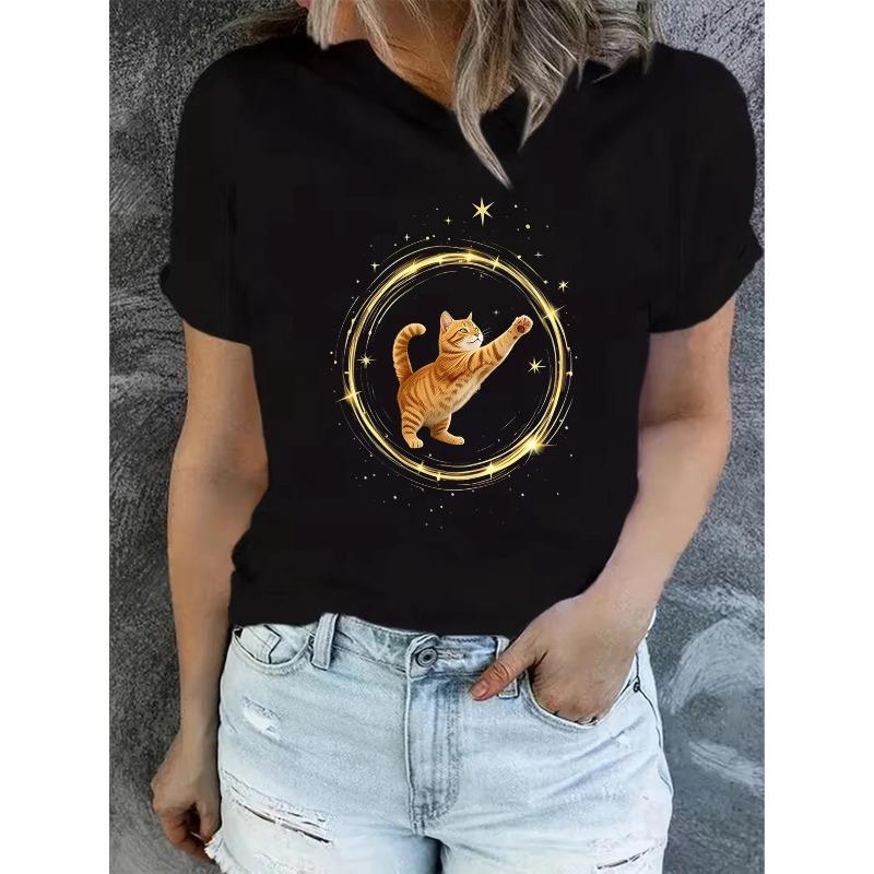 Women'S Summer Short-Sleeve Printed T-Shirts, Fashionable and Casual, Machine-Washable Comfortable Fit 2D Flat Printing