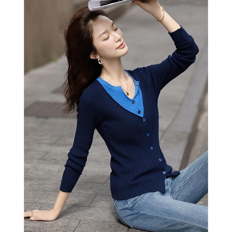 Demana Women's Wool Blend Faux Two-Piece V-Neck Cardigan