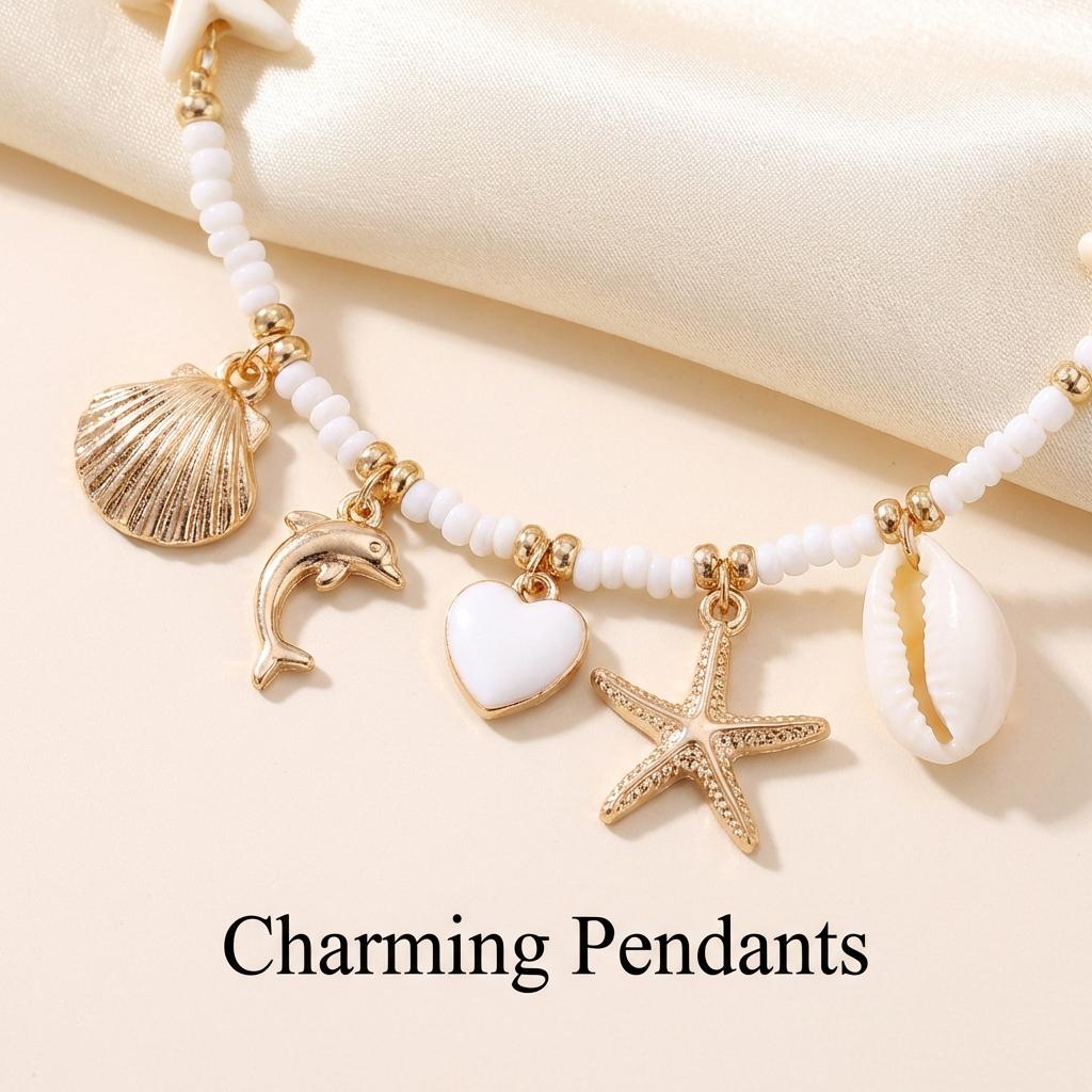 Bohemian Double Layer Shell Starfish Imitation Pearl Beaded Choker Necklace For Women Beach Party Jewelry