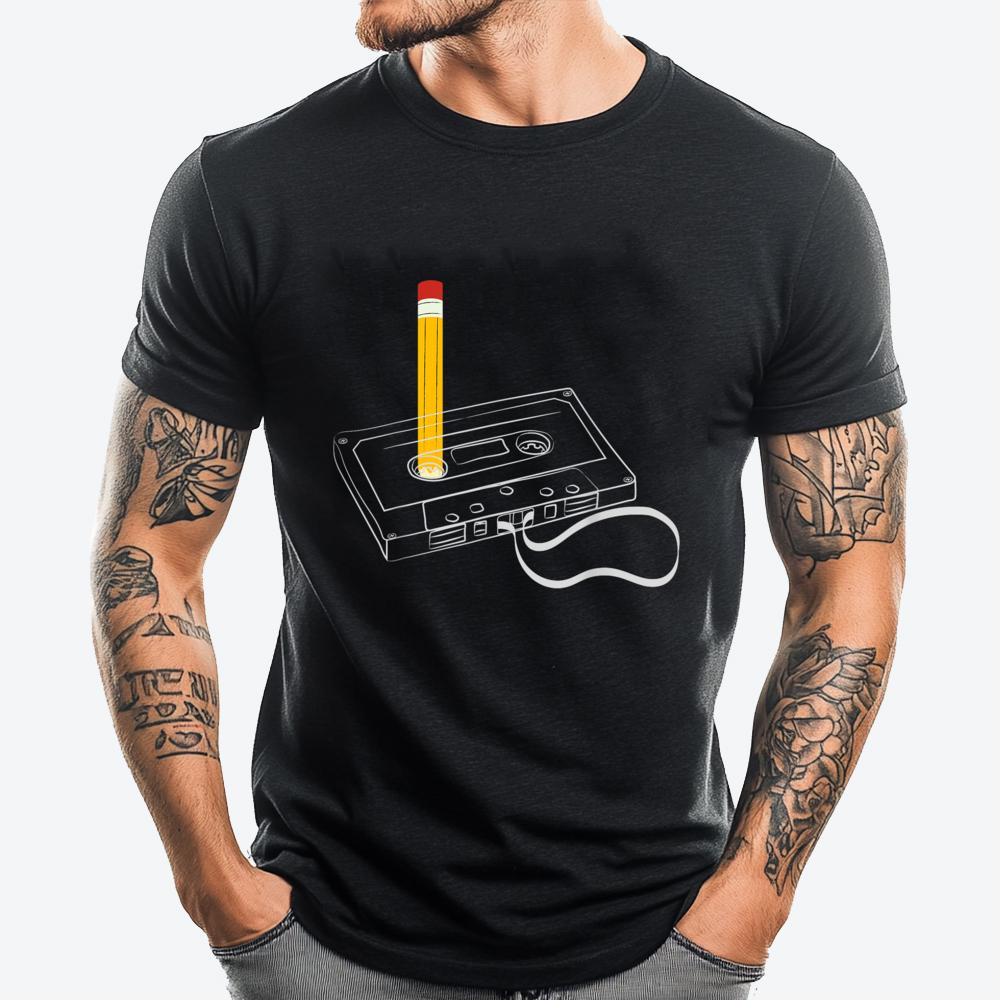 

Love Mixtape 80 Blank Cassette Tape Pencil 80s 90 Red And Black Graphic T Shirt Short Sleeve T-Shirt Halloween - Men s Summer... S разноцветный