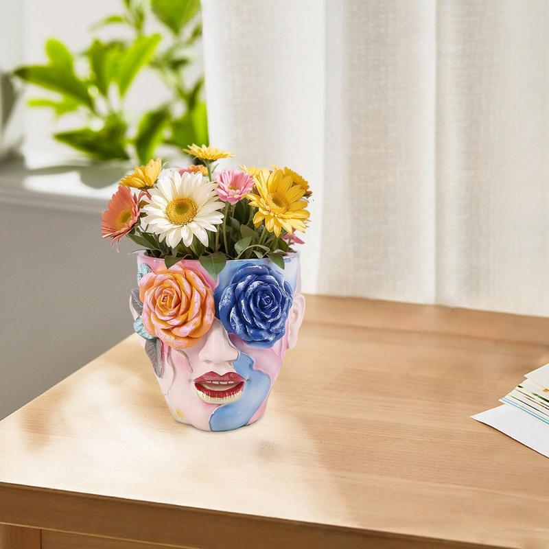 Face Planter Colorful Resin Abstract Face Planter Pots With Rose Eyes Quirky Succulent Planter For Indoor Outdoor Plants Flower