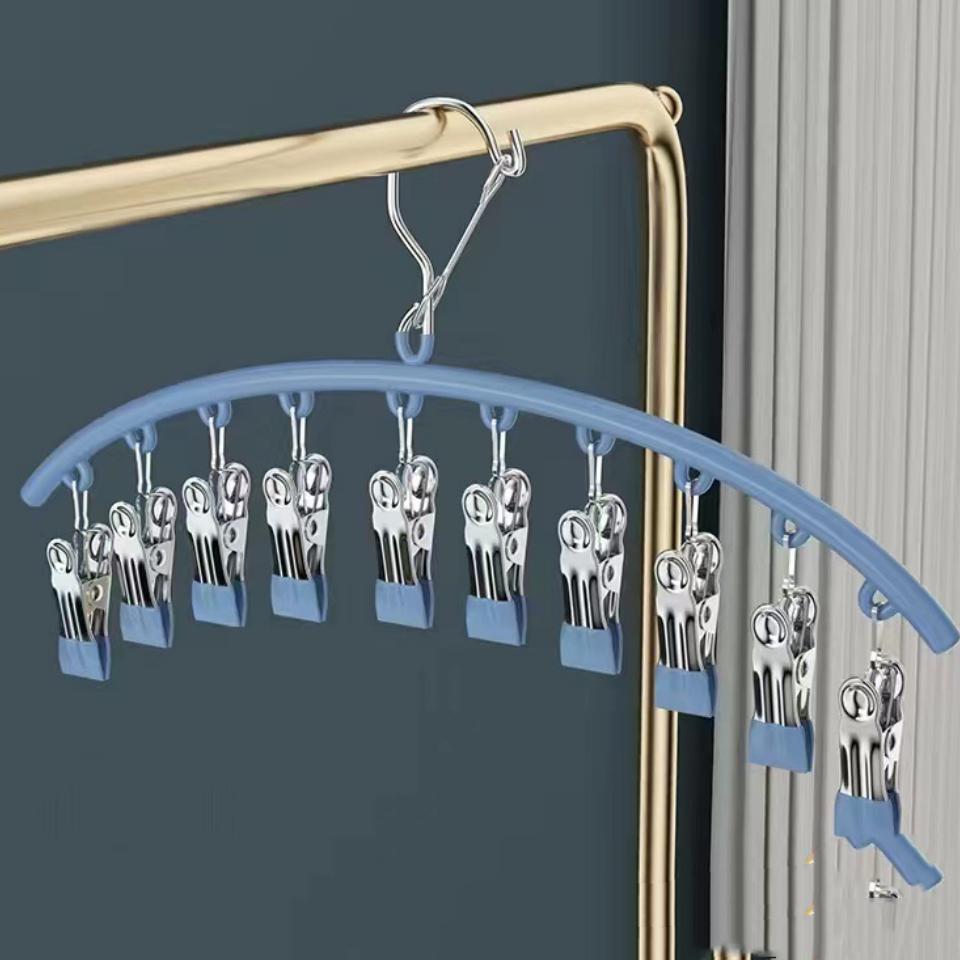 1 шт вешалка изогнутой формы металлические вешалки для штанов для йоги вешалка для брюк с 10 прищепками компактные вешалки органайзер для шкафа с резиновым покрытием синий 694₽