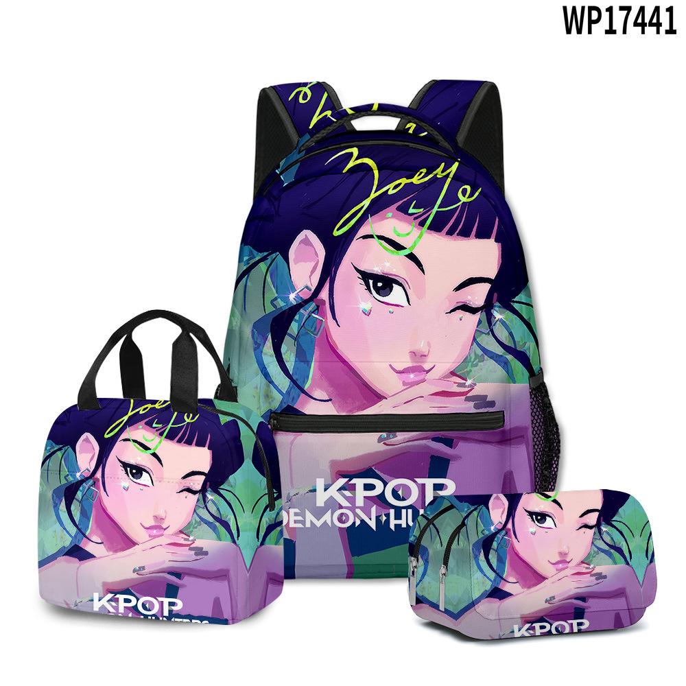 3D Movie K-Pop Demon Hunter Girl Group School Bag Backpack Lunch Bag Pencil Case Three-Piece Set