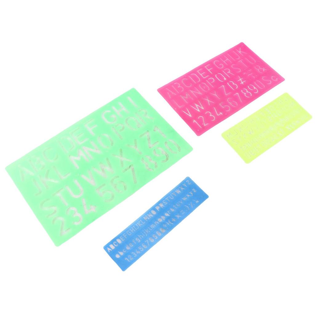 4 Pieces Letter Number Stencils Plastic Material Capital Lowercase Lettering Template for Learning Painting Scrapbooking