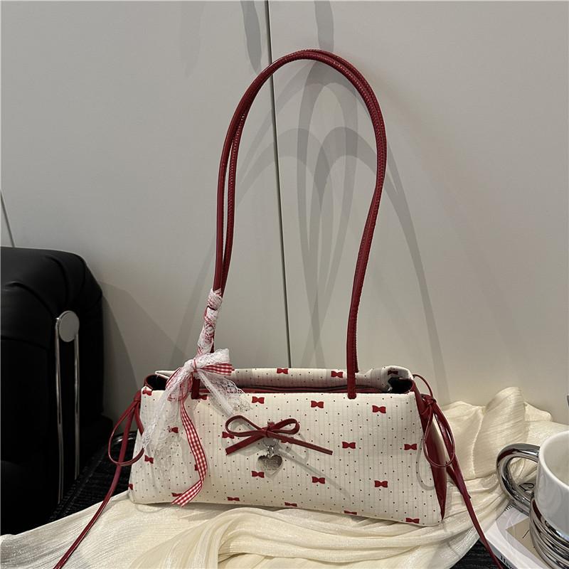 Sweet Bow 2 Underarm Bag Women's New Fashion Polka Dots Cute Simple One Shoulder Portable Tote Bag Tide