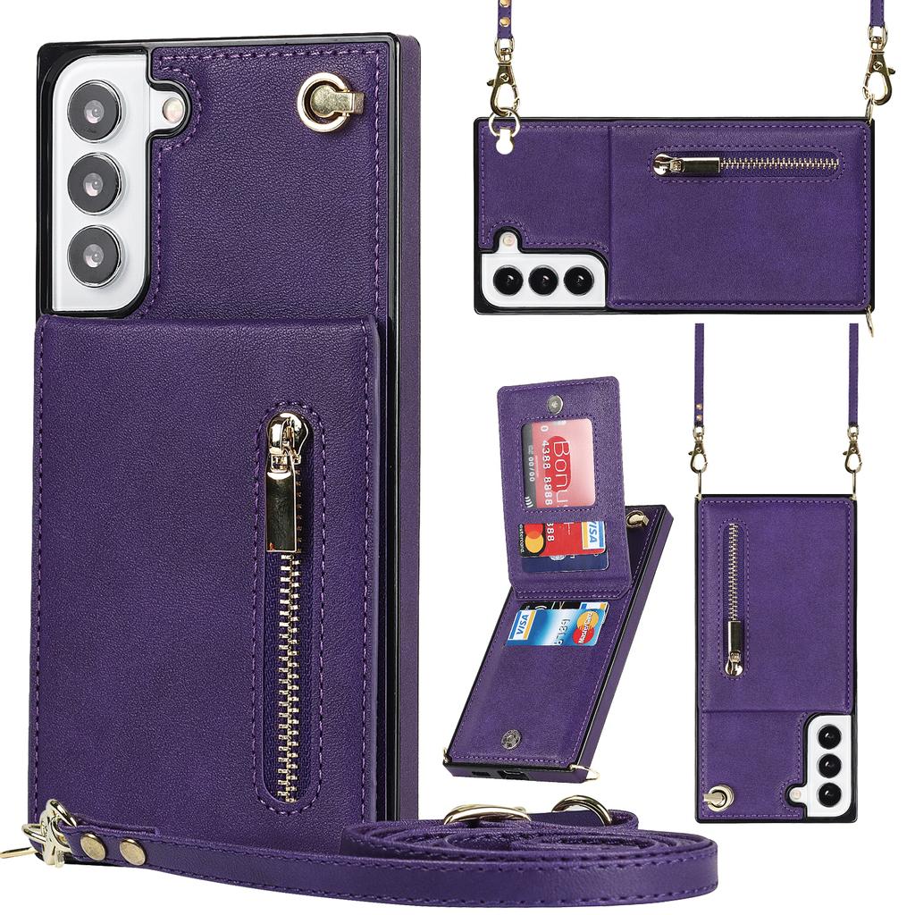 Lanyard Cards Solt Cover Zipper Wallet CrossBody Case For Samsung Galaxy S24 Ultra S22 S21 Note20 S20 S10 S23 Plus Stand Cover