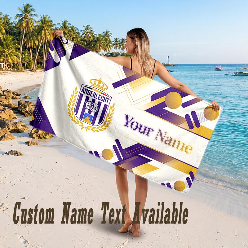 Anderlecht FC logo Design Beach Towel Custom Text Large Towel for Beach Vacation