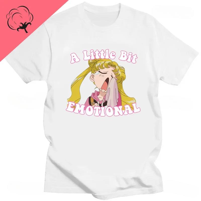 

Футболка A Little Bit Emotinoal Sailor Moon, повседневная, корейский стиль, хипстерская уличная одежда, японские футболки с героями мультфильмов, милые топы с принтом XXXL