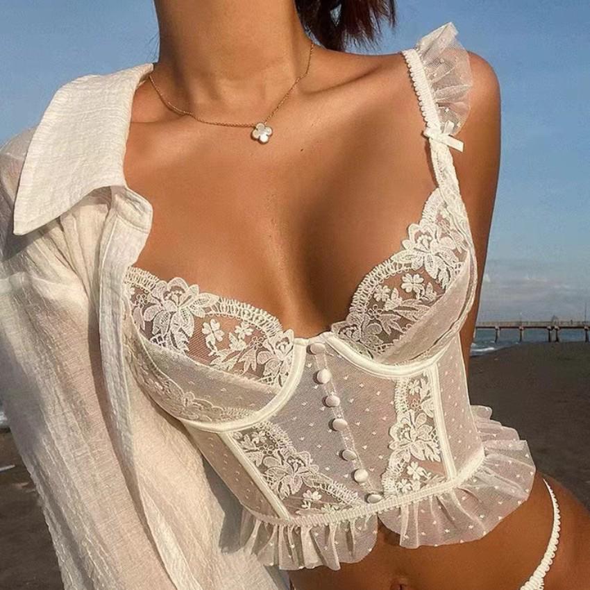 **Fishbone Strapless Ultra-Thin Lace Bra - Sexy French-Style Lingerie**