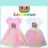 Cocomelon Kinder Mädchen Prinzessinnenkleid Mit Kurzem Ärmel Cartoon Anime Druck Und Atmungsaktivem Netzstoff