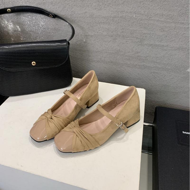 Grov hæl fransk kveldsbris firkantet tå Mary Jane enkeltsko damesko 2025 nye middelhælede damesko