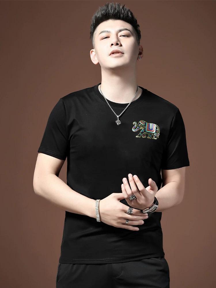 European Style Short-Sleeve T-Shirt for Men, Trendy 2025 Summer New Round Neck Slim Fit Mercerized Cotton Half-Sleeve Base Shirt for Men