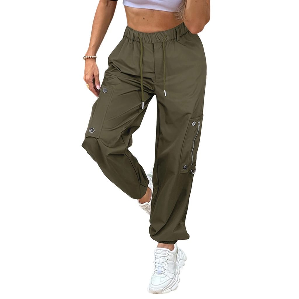 Ladies' Pocket Drawstring Work Pants, Casual Pants, Wide Leg Pants