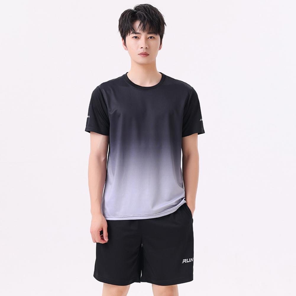 2Pcs/Collection Men Everyday Sport Outfit O-Neck Short Sleeve Tops Elastic Waistband Wide Leg Pockets Everyday Shorts Collection Ice Silk Quick-Dry