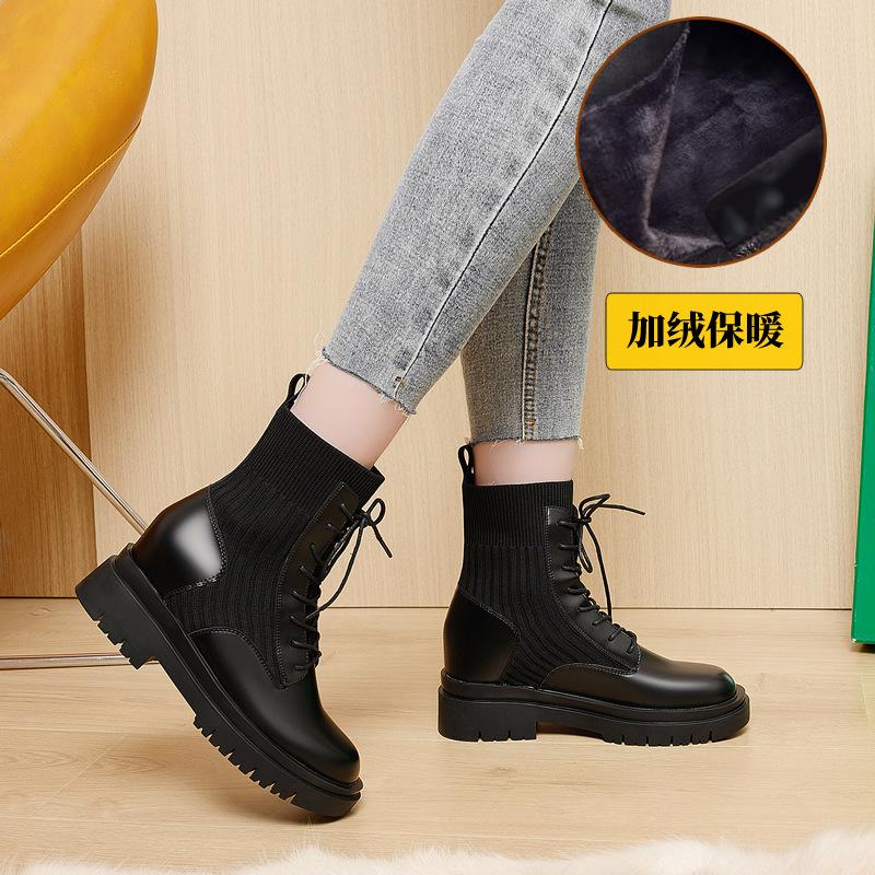 

Женские ботинки Мартина новые на толстом каблуке на толстой подошве короткие ботинки с внутренней высотой увеличивающей рост маленькое эластичное голенище эластичные тонкие ботинки 40