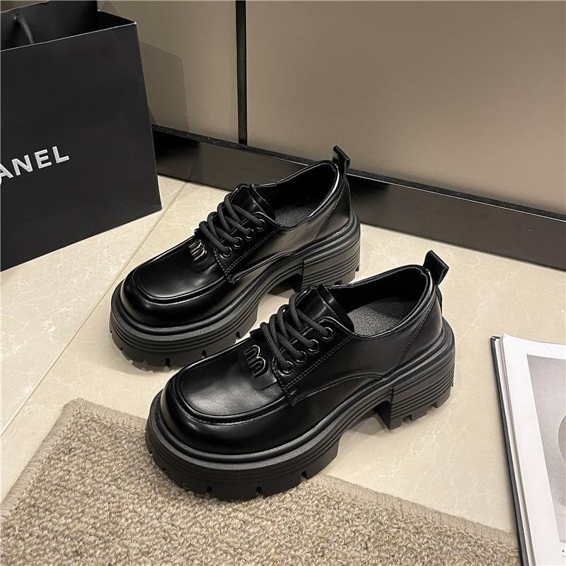 

British style lace-up small leather shoes women s 2025 spring and autumn new ins trendy Internet celebrity fashion versatile platform loafer single s 35 чёрный