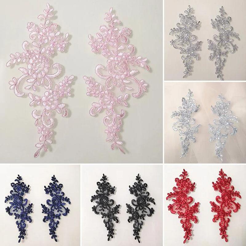 1Pair White Golden Lace Applique Sew On Patch Applique Embroidery Flower Exquisite Trim Patches