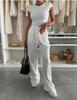 1116 European and American New Textured Knitted Short-sleeved Top Wide-leg Trousers Elastic Mid-waist Solid Color Casual Suit