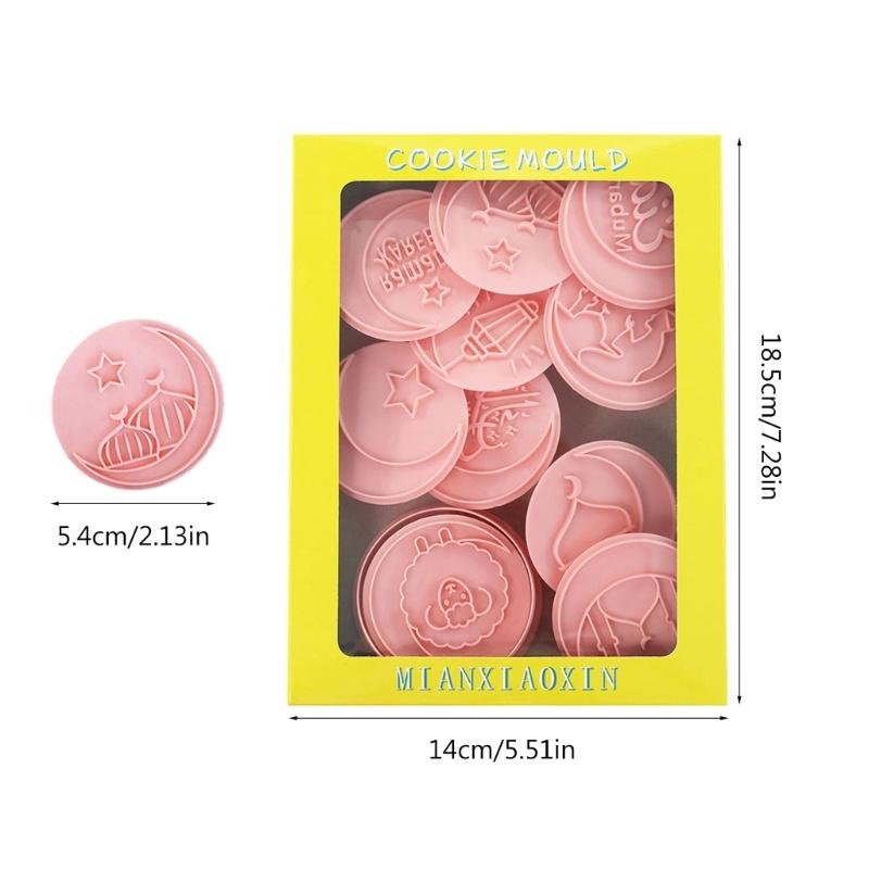 10Pcs Round Castle Moon Pattern Cookie Cutters Set Cartoon Pressable Biscuits Mold Plastic Cookie Stamps Baking Tool