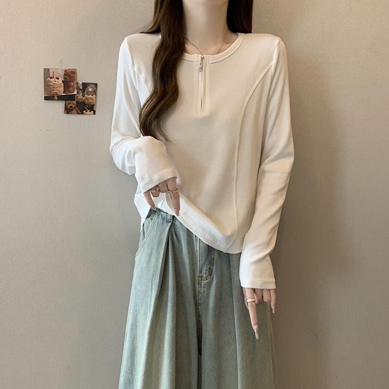 2026 Spring Plus Size Women's Korean-Style Half-Zip Slimming Long-Sleeve Top